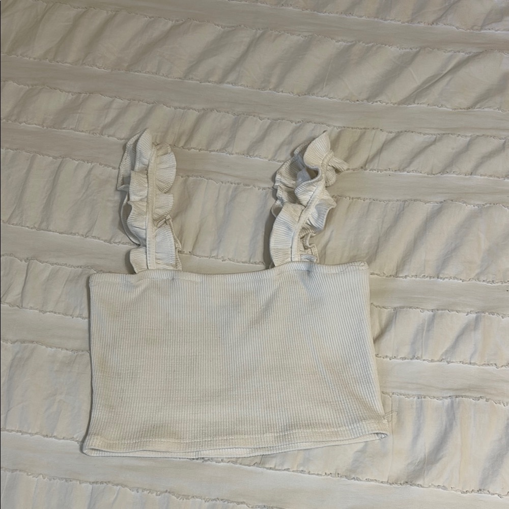 Zara white ruffle strap crop top size small